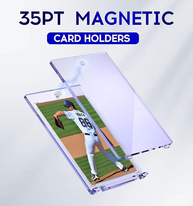 Basthalan 25ct Magnetic Card Holder, 35pt One Touch Card Holder, U-V Protectors Hard Plastic for Trading Cards, Magnet Case, Sports, Game, Football, Baseball Cards Holders