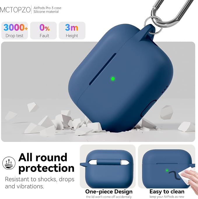 for AirPods Pro 3 Case 2025,Come with Cleaner Kit,Midnight Blue | Silicone Protective Cover for Airpod Pro 3rd Generation Case with Keychain,for Women Men,One-Piece Design,Shockproof