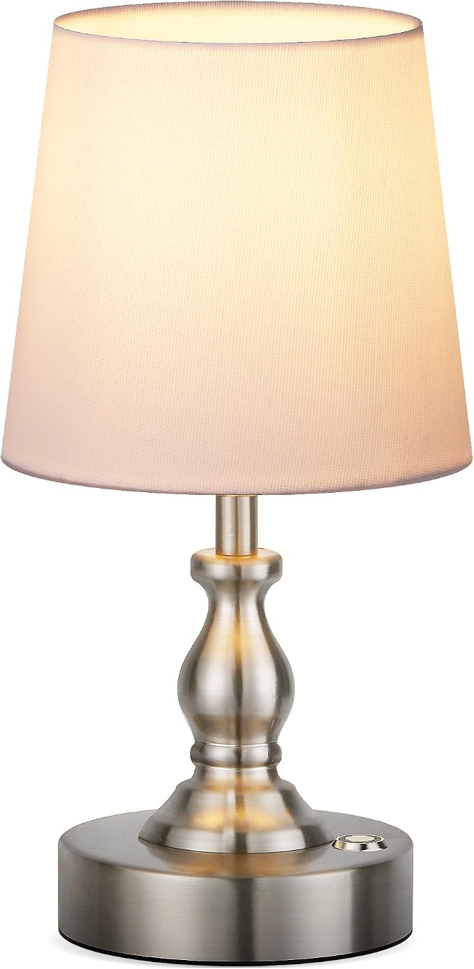 Mini Cordless LED Table Lamp, 5200mAh Rechargeable Battery Operated Lamp, 3-Level Brightness, Touch Dimmable Desk Lamp, Bedside Night Light for Patio Camping Restaurant Home, Brushed Nickel
