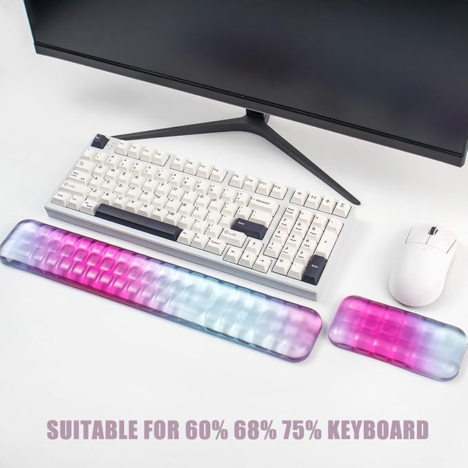 Gel Keyboard and Mouse Wrist Rest Set – Purple Wrist Rest for Computer Keyboard 60%/68%/75%, Comfort & Support for Typing and Gaming