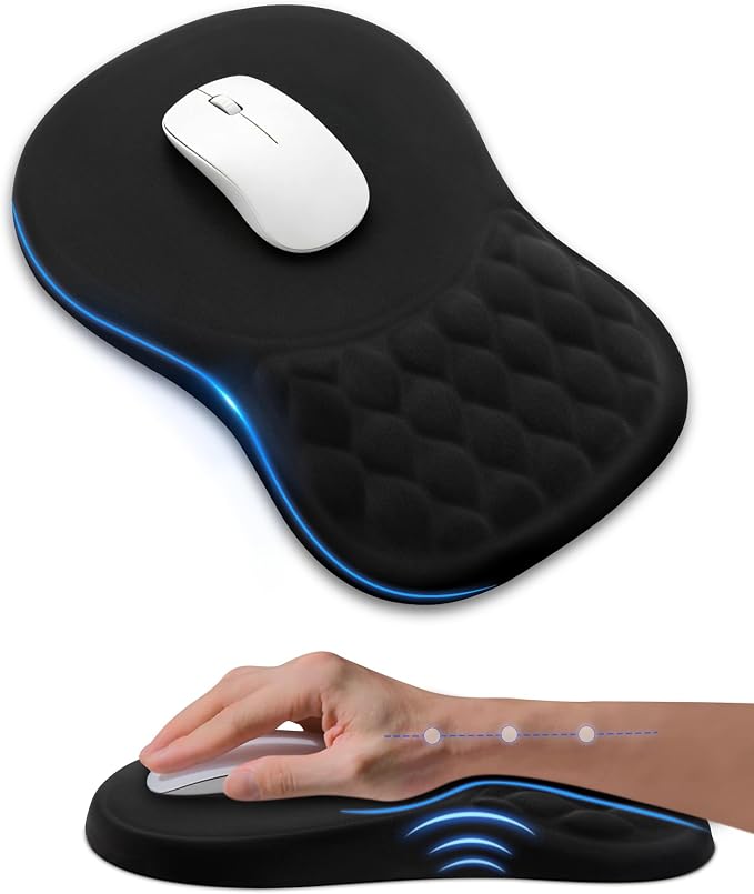 Ergonomic Mouse Pad with Sloped Memory Foam Wrist Rest (Black) | 3D Textured Wrist Cushion, Smooth Lycra Surface, Non-Slip PU Base, Comfortable Support for Office/Home Computer Desks