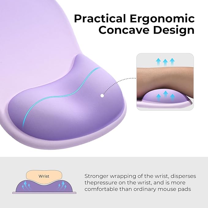EooCoo Mouse Pad with Gel Wrist Rest, Ergonomic Mousepad Wrist Alignment | Middle Concave Design for Natural Wrist Alignment, Non-Slip Base Mousepad, Carpal Tunnel Relief, Office Desk Accessories