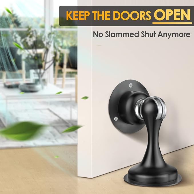 Door Stoppers Magnetic Door Catch - Stainless Steel Heavy Duty Door Holder Stops for Bottom Top of Door - Wall Floor Mounting No Drill 3M Adhesive & Screws Strong Magnet Keep Door Open 1 Pack