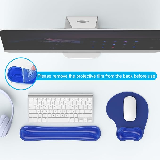 Gel Wrist Rest Mouse Pad Set, Ergonomic Support for Office Gaming | Ergonomic Keyboard and Mousepad with Wrist Support,Cooling Comfort, Non-Skid Base, Easy Clean, for Home and Work Desk Blue
