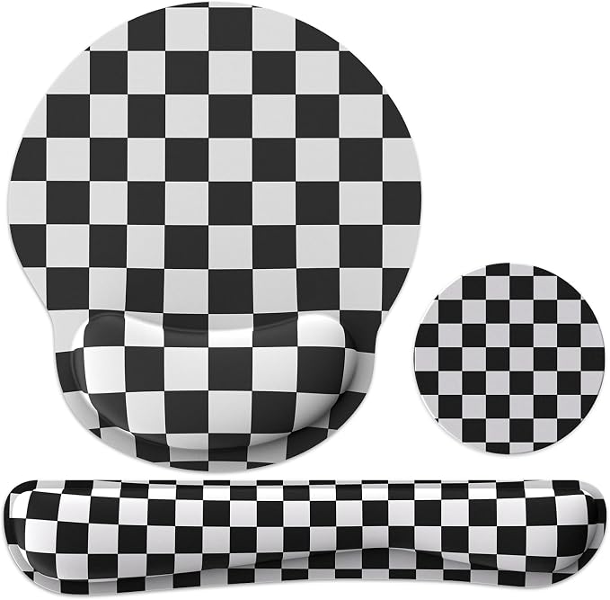 Ergonomic Mouse Pad with Wrist Rest and Keyboard Wrist Rest, Mousepad | Memory Foam Wrist Rest for Computer Keyboard, Pain Relief, Non-Slip Base, Mouse Pad Wrist Support for Gaming, Black Checkered