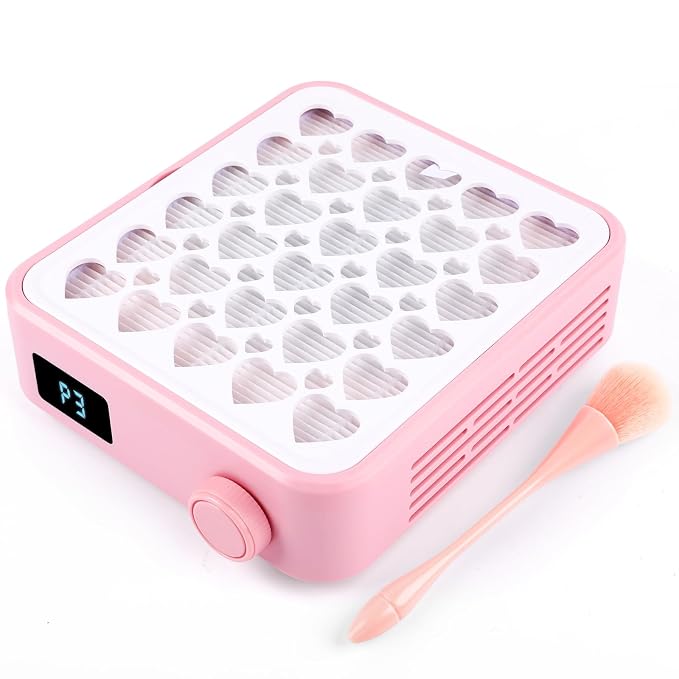 BQAN Portable Nail Dust Collectorwith 4200RPM Fan for Acrylic Nail Pink | 10pcs Filter Papers & Nail Brush Include | Strong Suction | Adjustable Speed | For Acrylic & Gel | Professional & Home Use
