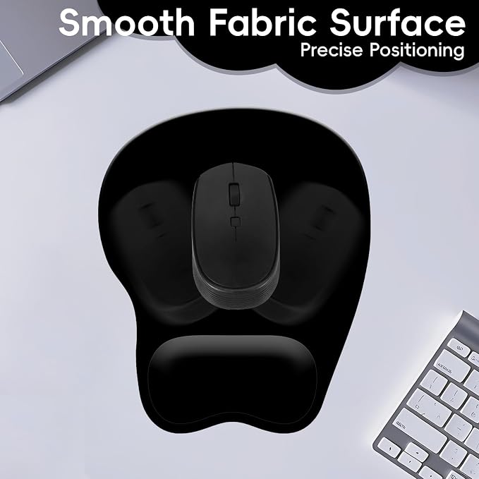 Mouse Pad with Wrist Rest Ergonomic Mouse Pad with Comfortable M-Shape Pain Relief Wrist Support Non-Slip PU Base Mousepad for Laptop, Office & Home (Black)