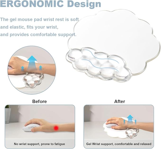 Cloud Wrist Rest for Keyboard and Mouse Set, Cooling Erogonomic Mouse Pad | Soft Comfort Pain & Fatigue Relief Easy to Clean Office Accessories