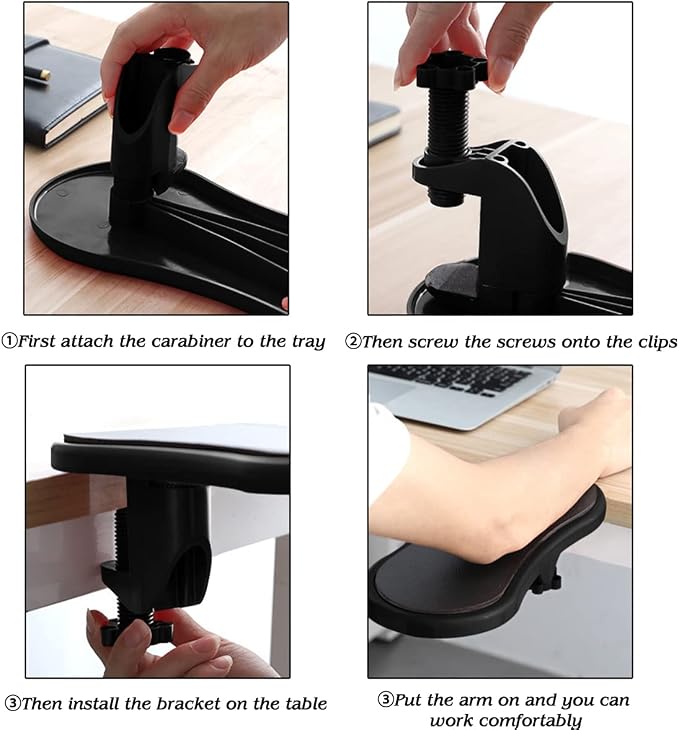 Computer Arm Rest for Desk, 180° Swivel Ergonomic Elbow Arm Support Desk | Adjustable Desk Extender Tray, Clamp On Desk Arm Rest, With Wrist Rest for Mouse, Easy To Install, Home & Office, Black