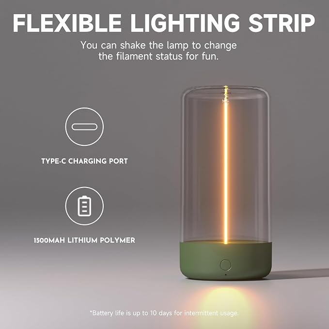 Mini Minimalist Table Lamp, Rechargeable Night Stand Lamp, Dark Green