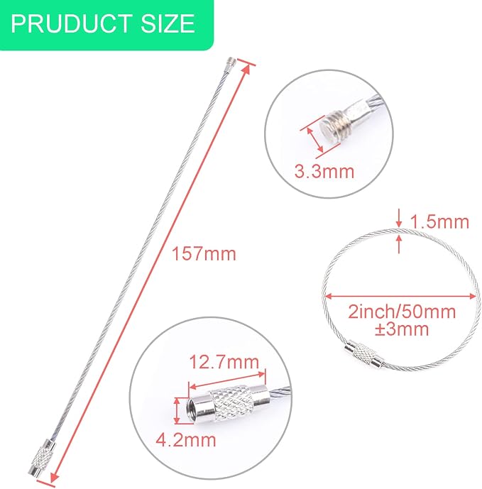 CooBigo 12 Pack Metal Luggage Tag Loops Holder Women 6" Wire Keychain Cable Key Chain Rings for Crafts Keyrings Bag Tassels Jewelry Making (12 Assorted Color, 1.5mm)