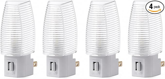 Projectpak Plug in Night Light with Manual On/Off Switch for Hallway, Bedroom, Stairways – Includes 4W Incandescent Bulb | 4 Pack