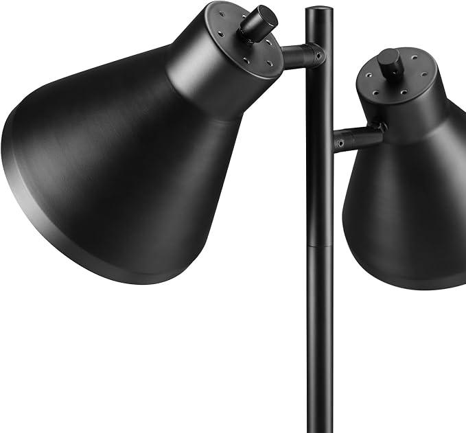 Globe Electric 18" 2-Light Desk Lamp, Industrial Design, Pivoting Heads, Matte Black Finish, Dual On/Off Switches, E26 Base, 52999
