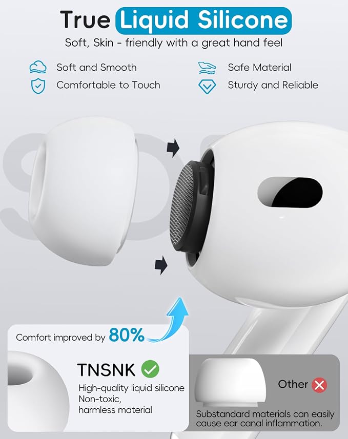 4 Pairs Replacement Ear Tips for AirPods Pro 1st /2nd (Large-White | with Noise Reduction Hole,Built-in dust Guard Screen Silicone Ear Tips with Cleaning Pen