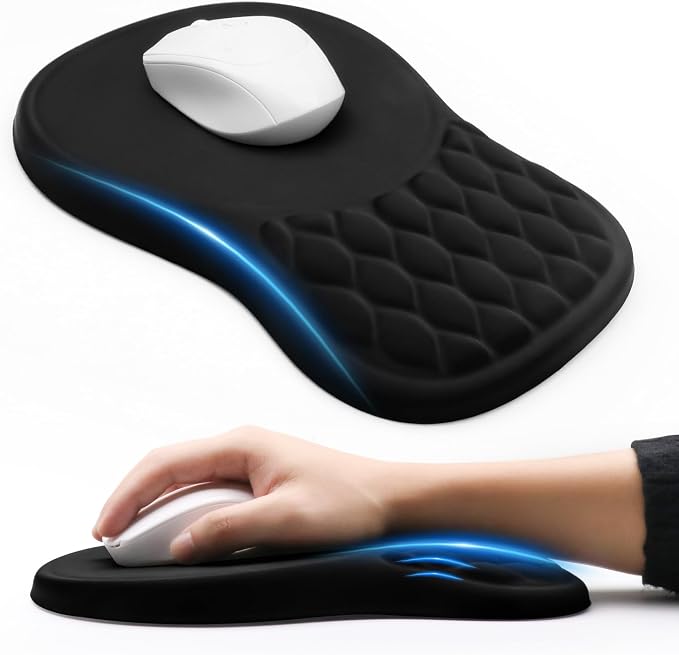 Ergonomic Mouse Pad with Wrist Rest Sloped Massage Design (Black) | Soft Comfortable Memory Foam Wrist Support for Pain Relief, Non-Slip PU Base, Office, Home, Gaming Mousepad for Desk