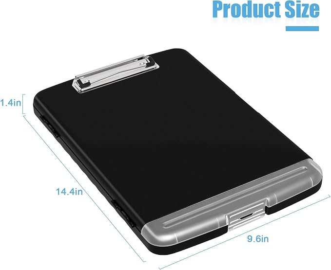 Hongri Clipboard with Storage with Pencil Case, 8.5 x 11 Storage Clip Board | High Capacity Organization Box for A4 Letter Legal Paper, Heavy Duty Folio & Side-Opening for Nurses, Teachers, Black