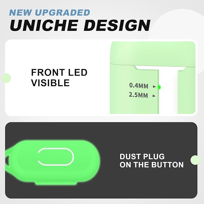 for AirPods Case Cover, Come with Clean Pen，Soft Silicone Protective Cover for Women Men Compatible with Apple AirPods 2nd 1st Generation Charging Case, Front LED Visible,Glow Green