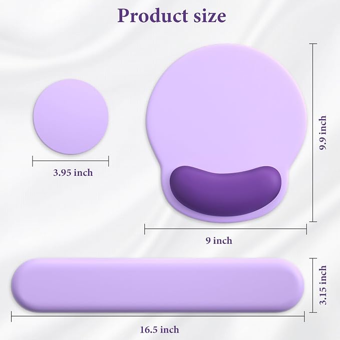 3 in 1 Ergonomic Mouse Pad and Keyboard Wrist Rest with Coaster Set-Purple | Cute Large Mousepad with Gel Wrist Support for Gaming Computer Laptop Women Office Home Desk Decor