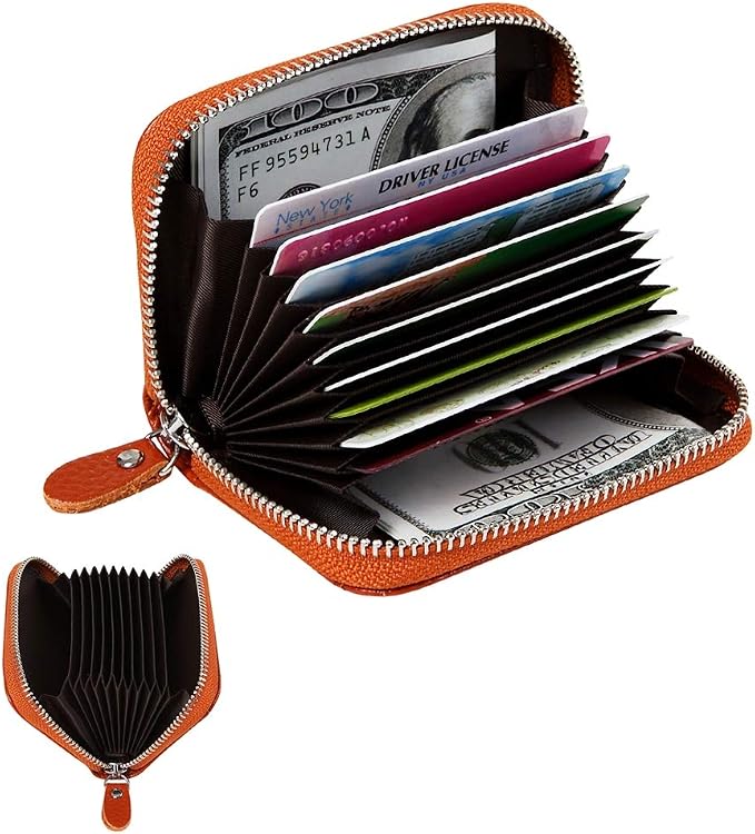 Women's RFID Blocking 12 Slots Credit Card Holder Leather Accordion Wallet