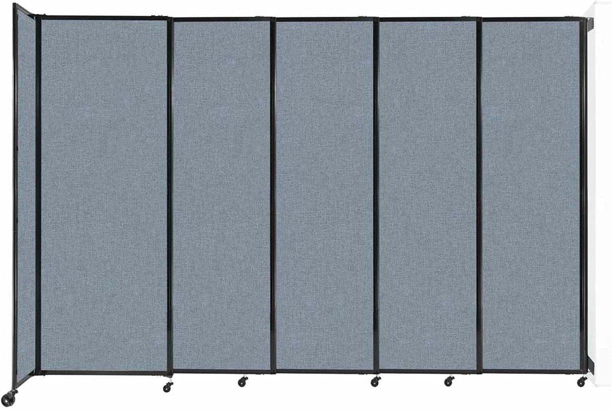 Wall-Mounted Sliding StraightWall Room Divider | Adjustable Widths | Locking Wheels | Room Separator | Up to 11'3" Wide x 7'6" Tall Powder Blue Fabric Panels