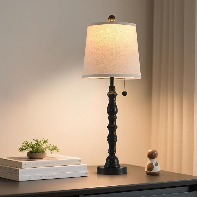 Terpsichore Modern Farmhouse Table Lamp Bedside Reading Lamps Living Room End Tables Set Lamps for Night Stands Bedroom Night Lamp,High 26.26 Inch,Black,with Fabric Lamp Shade,Bulb Not Included