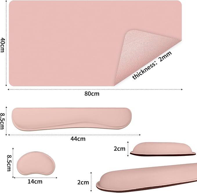 Desk Mat Set,3-in-1 Mouse Pad with Wrist Rest and Keyboard Pad | 31.5" x 15.7" Ergonomic Keyboard and Mouse Pad Set, Memory Foam Keyboard Wrist Rest, Waterproof Computer Mat, Pink