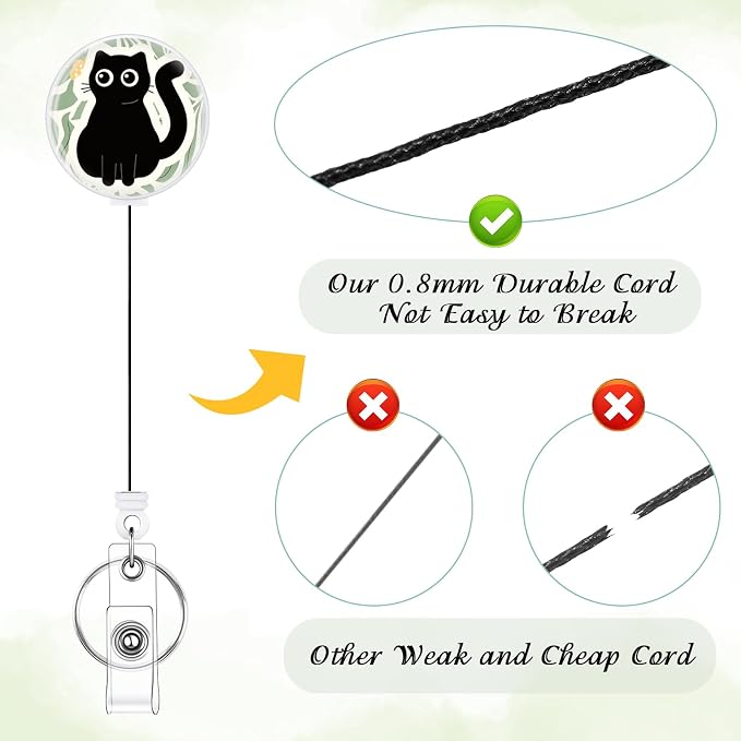 3 Pack Cat Lover Badge Reels Retractable Badge Clip with Key Ring Retractable Badge Holders for Office Worker Teacher Nurse Student（Cat）