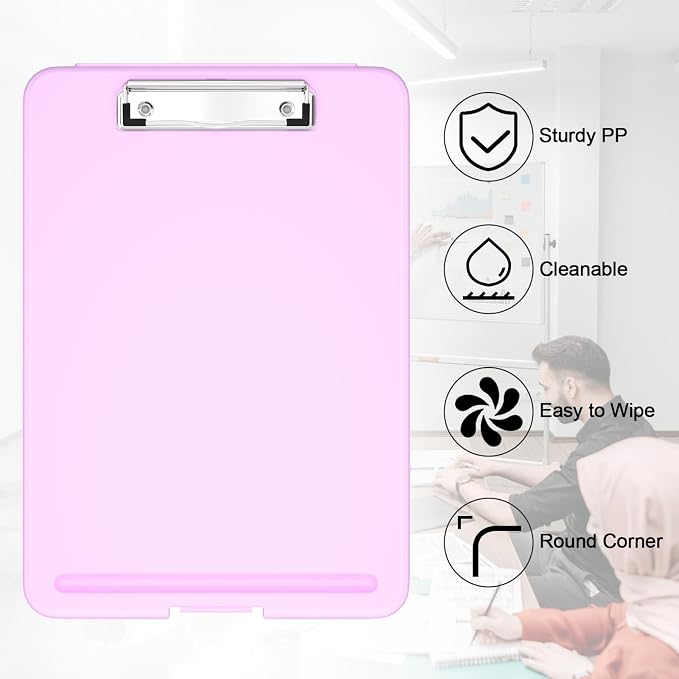 Hongri Clipboard with Storage, 8.5 x 11 Clip Board Foldable, Pale Pink | Bottom Opening, Size 13.4 x 9.4 X 0.9 in for Nurses, Teacher, Students, Classroom, School & Office Supplies