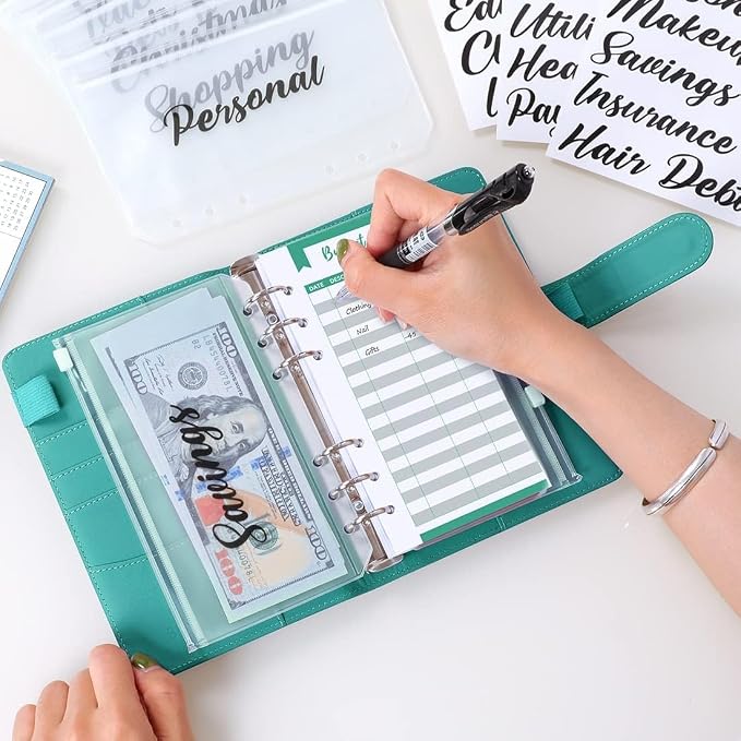 SKYDUE Budget Binder, Money Saving Binder with Zipper Envelopes, Cash Envelopes and Expense Budget Sheets for Budgeting (Turquoise)