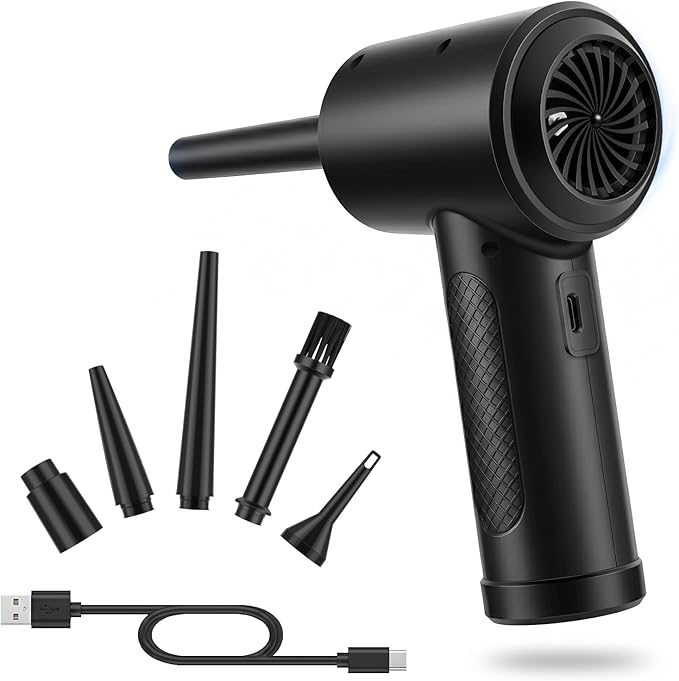 Compressed Air Duster, 100000RPM Electric Air Duster for Computer Keyboard, 6000mAh Rechargeable Cordless Air Blower with LED Light, Fast Charge Portable Air Can for PC Cleaning