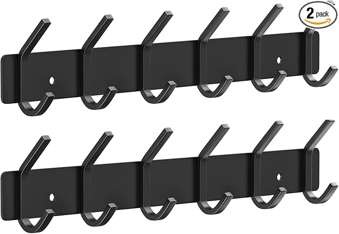 VAEHOLD Wall Hooks Coat Hooks Wall Mounted, Coat Rack with 6 Double Hooks for Hanging Towel Hat Coat Robe Bag Key for Bathroom Kitchen Bedroom 2 Pack