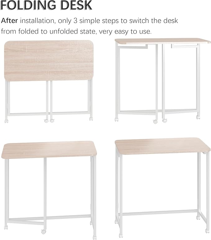 4NM 27.5" Mobile Small Rolling Computer Desk, Folding Laptop Cart Table with Wheels, Portable Office Desk for Small Space Couch Bed - Natural and White