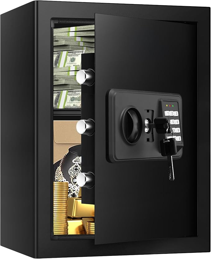 3.5 Cuft Large Safes for Home Use Water and Fireproof, Digital Security Fire Safe Box with Programmable Keypad, Key Lock & Removable Shelf, Anti-Theft Document Safe for Money, Medicine and Valuables