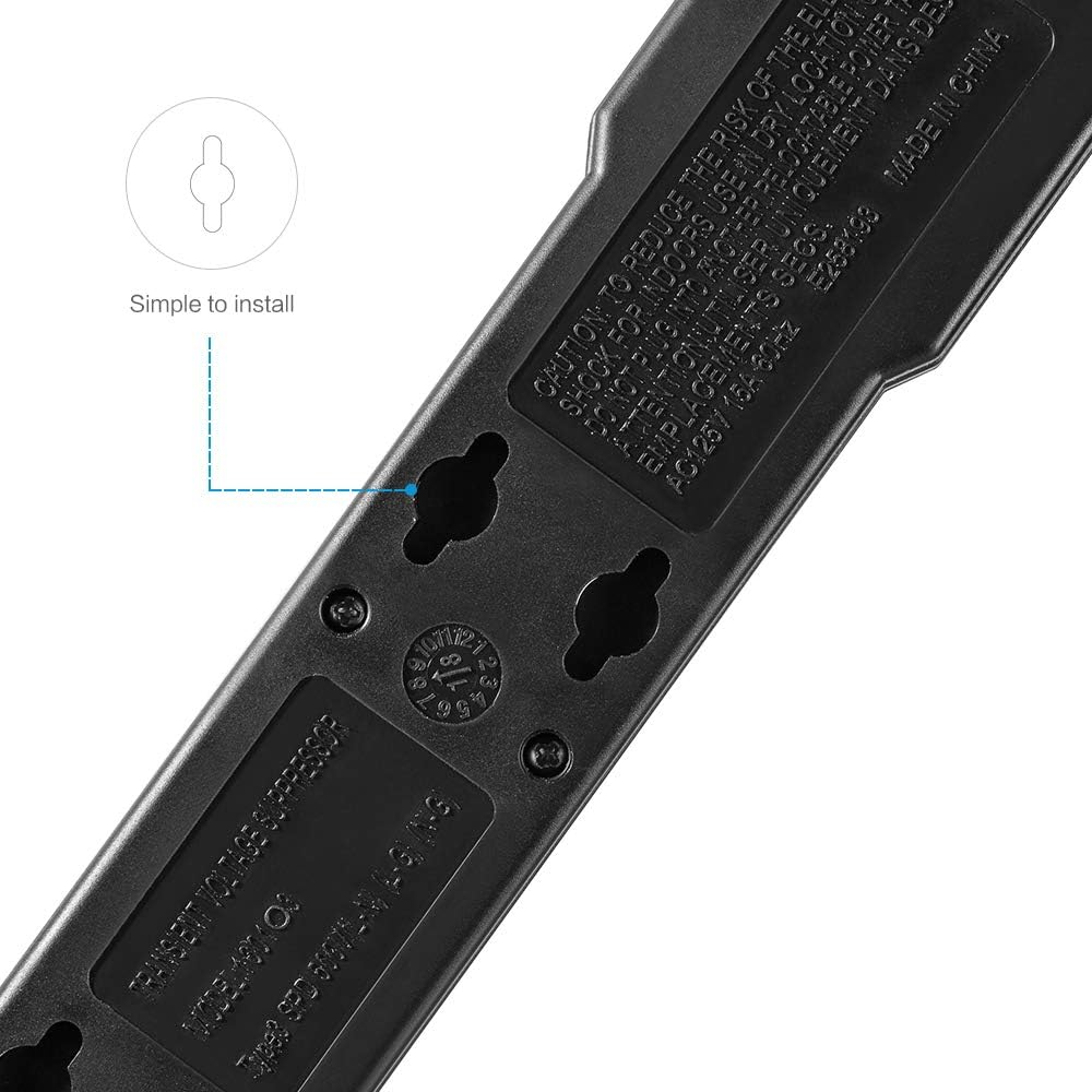 KMC 6-Outlet Surge Protector Power Strip 2-Pack, 600 Joule, Overload Protection, 2-Foot Cord