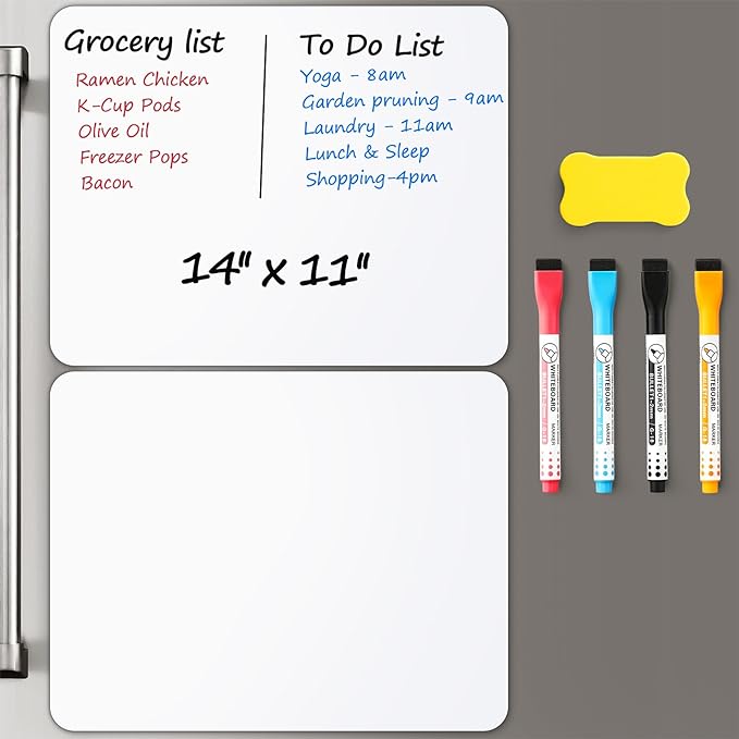 2 PCS Magnetic Dry Erase Whiteboard for Fridge, 14"x11" Reuasble & Erasable White Board Sheet for Refrigerator, Freezer - Smooth & Flexible Magnet Blank Notepad for Home, Kitchen Organizer and Planner
