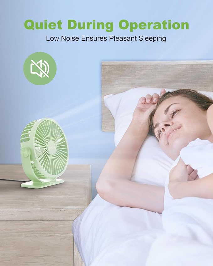 TriPole Desk Fan USB Powered Small Portable, 360°Rotation Mini Personal Fan | Green, 3 Speeds Plug In USB Fan, Desk Fans Small Quiet, 4.9ft Cable, Strong Breeze for Desktop Bedroom Office Table Travel