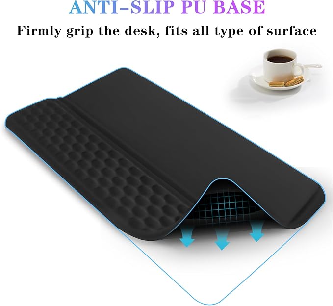 Computer Keyboard Stand with Wrist Rest Support Pad, Black | Ergonomic Comfy Tilted Keyboard Stand Riser Holder Pad for Pain Relief, Soft Memory Foam Desk Cushion for Office Home