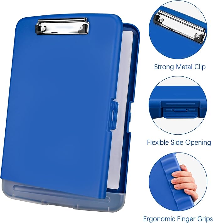 Meiikun Clipboard with Storage, Plastic Clipboards 8.5x11 with Pen Holder, High Capacity Nursing Clipboard Folder, Side Opening Storage Clip Board for Office Work Nurses Teachers (Blue)