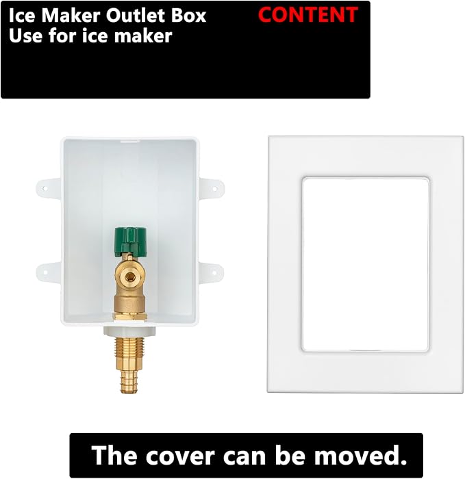 (1 Pack) Lidertik 1/2 inch Crimp PEX-B Pre-Assembled Ice Maker Outlet Box Valve 1/4 inch Recessed Refrigerator Water Line Wall Box with Shut Off Valve LI-ZBQH-520