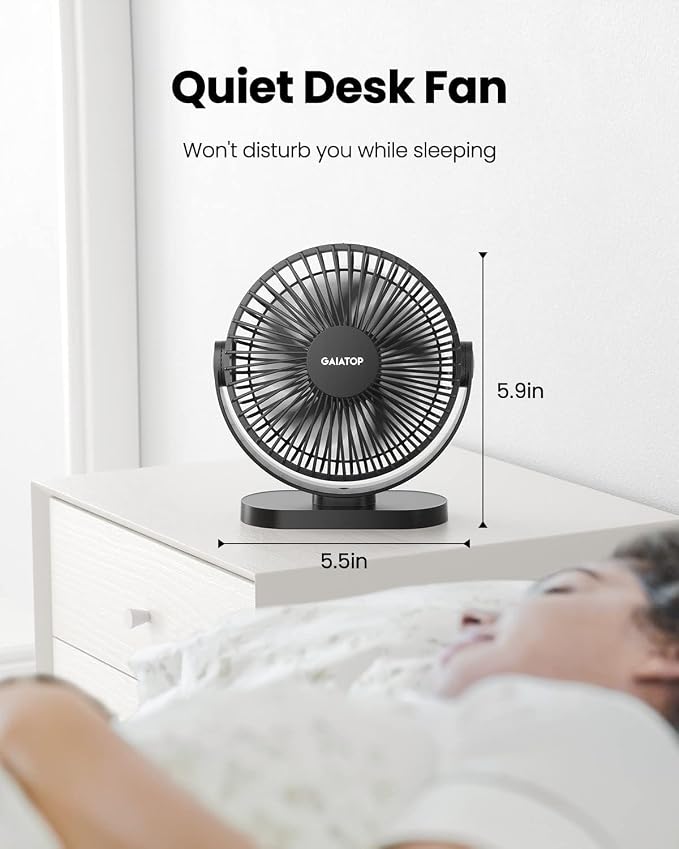 Gaiatop USB Desk Fan, 5.5 Inch Small Quiet Powerful 3 Speeds 90° Rotate, Personal Mini Portable Desktop Table Fans, Cooling for Home Office Car Travel Indoor Outdoor Black