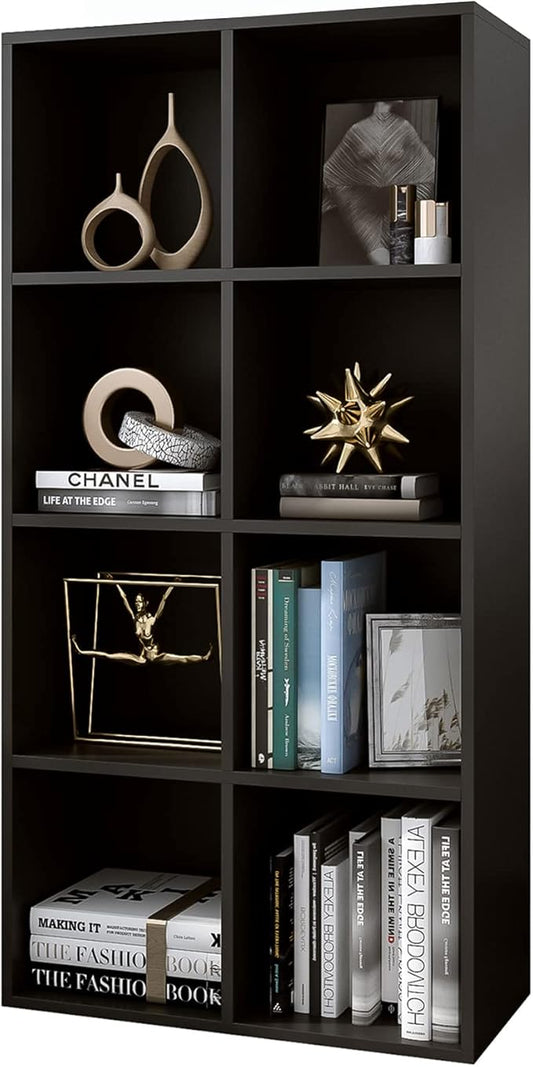 OSCHF 8-Cube Storage Shelf Bookcase - Wooden 4-Tier Floor Standing Open Bookshelf, Modern TV Stand up to 55 Inchs for Home and Office, Black