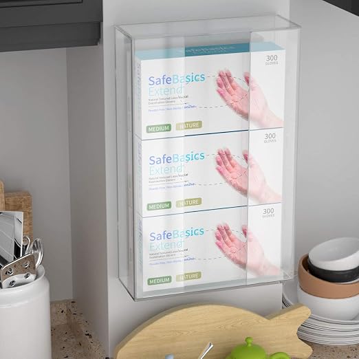 Acrylic Glove Dispenser Wall Mount, Clear Plastic Glove Rack Floating Triple Gloves Box Holder 16.1'' X 10.2'' X 3.8'', Capacity Of 3 Glove Boxes
