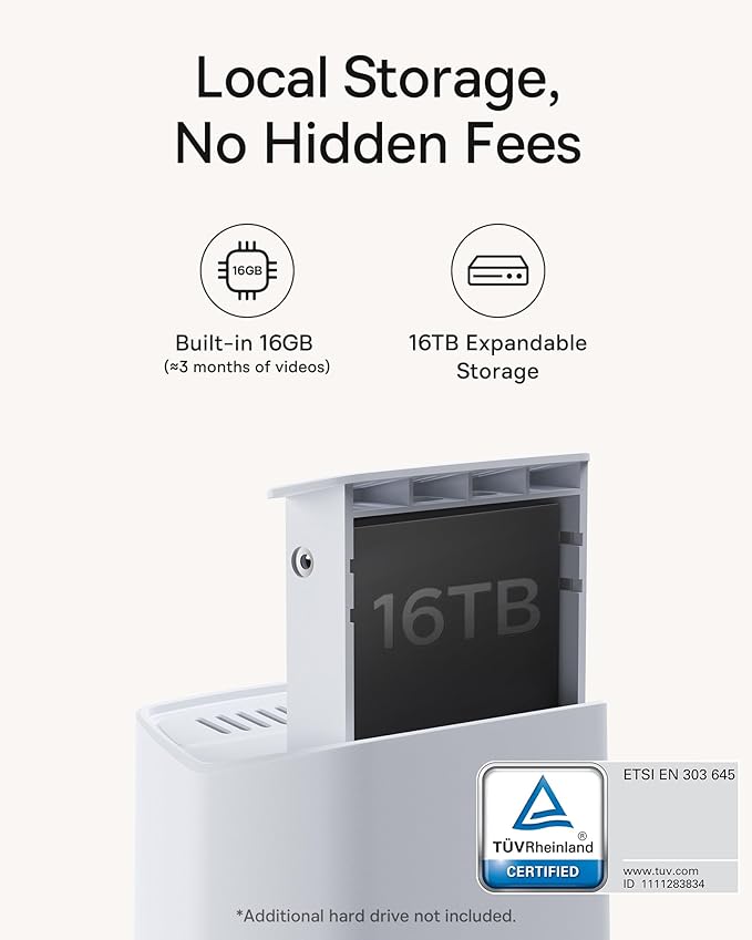 Baseus Security Cameras Wireless Outdoor, N1 2-Cam Kit with 2K Clarity, No Monthly Fee, 16TB Expandable Local Storage, 210-Day Battery Life, Spotlight & Alarm, Works with Alexa/Google Home, Light Grey