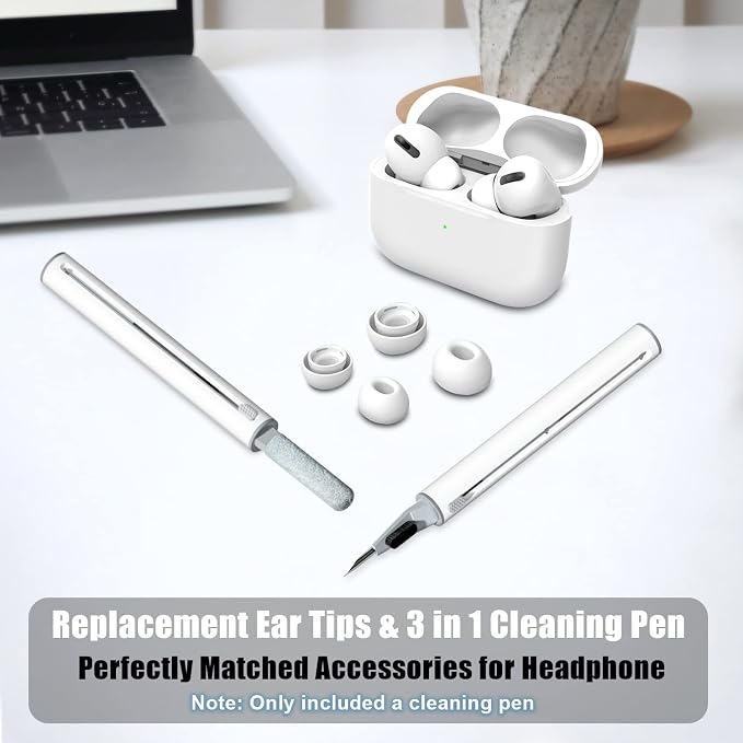 4 Pairs Replacement Ear Tips for AirPods Pro 2nd & 1st(XS/S/M/L, White) | with Noise Reduction Hole, Silicone Ear Tips with Cleaning Pen & Portable Storage Box, Fit in the Charging Case