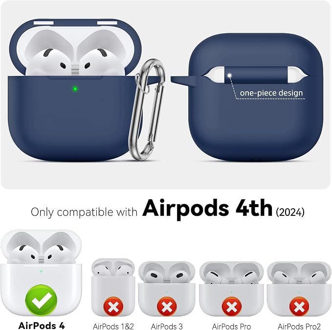 for AirPods 4 Case 2024 with Cleaner Kit & Keychain-Magnetic Blue | Silicone Protective Cover for Apple AirPods 4th Generation Case,for Women Men,One-Piece Design,Shockproof,Dust Proof,Magnetic