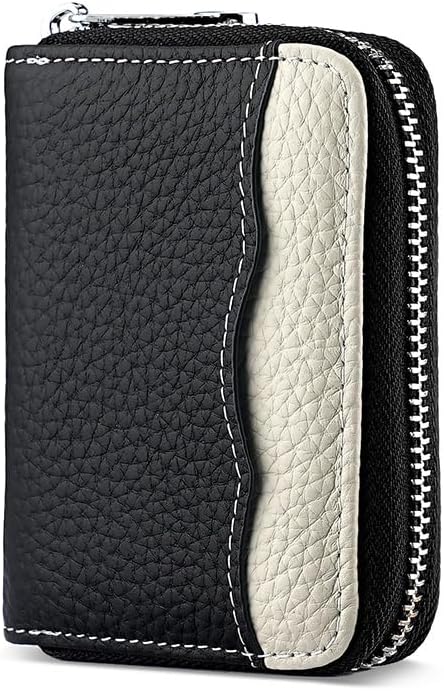 Linno RFID 20 Slots Credit Card Holder Genuine Leather Small Wallet for Women or Men with Zipper