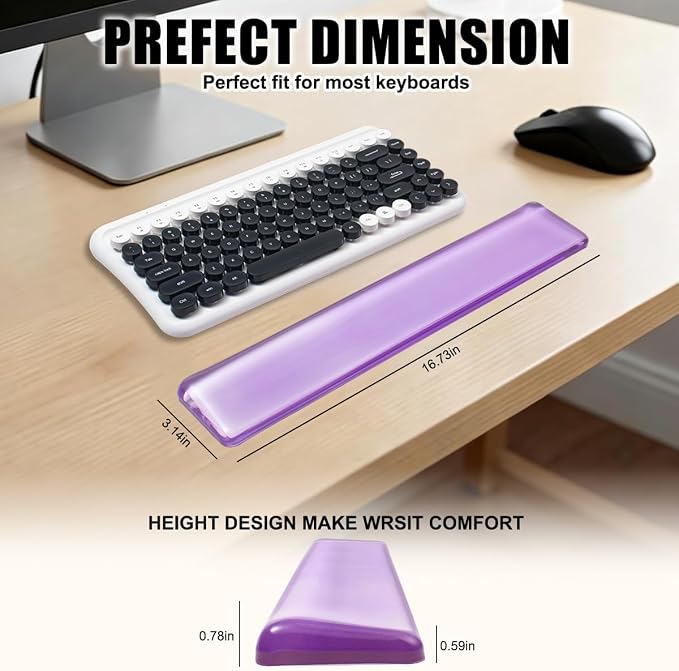 Keyboard Wrist Rest,Gel Wrist Rest for Keyboard-Purple Wrist Rest | Jelly Clear Gel Wrist Pad for Easy Typing, Anti-Slip Comfort Keyboard Wrist Pad for Desktop Relieve Pain