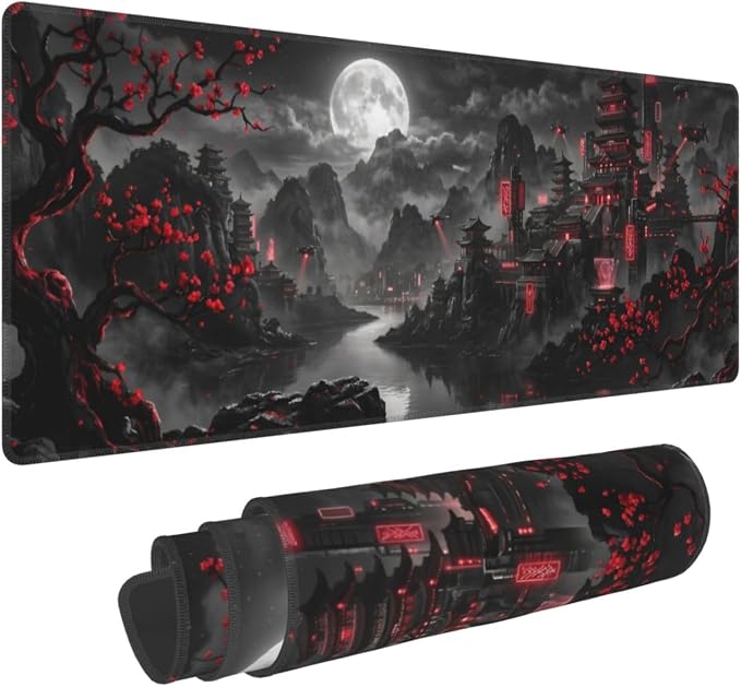 Dark Moon Gaming Mouse Pad Large Extended Desk Mat Non-Slip Rubber Base Keyboard Pad with Stitched Edges for Office Gaming 31.5x11.8 in