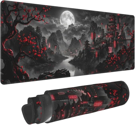 Dark Moon Gaming Mouse Pad Large Extended Desk Mat Non-Slip Rubber Base Keyboard Pad with Stitched Edges for Office Gaming 31.5x11.8 in