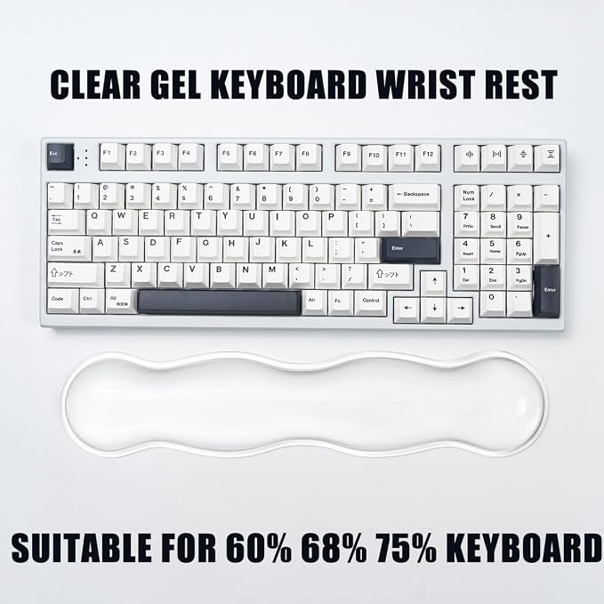 Ergonomic Gel Keyboard and Mouse Wrist Rest Set – Clear Wrist Support for Keyboard 60%/68%/75%, Comfort & Support for Typing and Gaming (White)